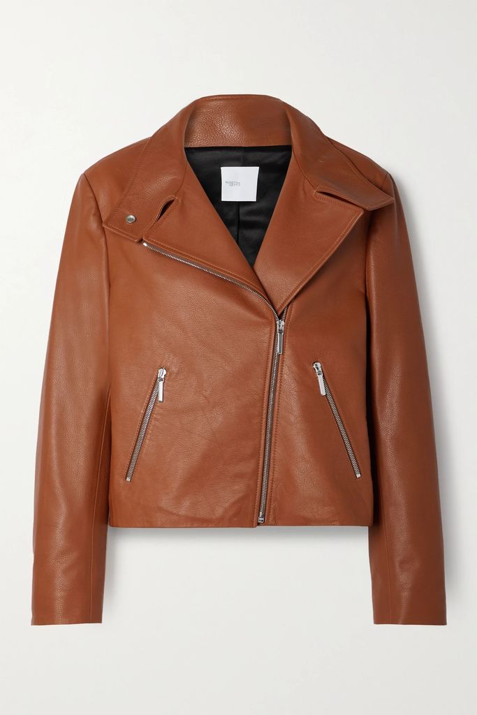 Textured-leather Biker Jacket - Orange