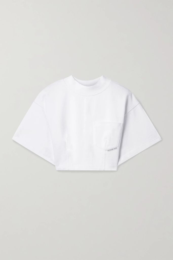 Cropped Cotton-jersey T-shirt - White