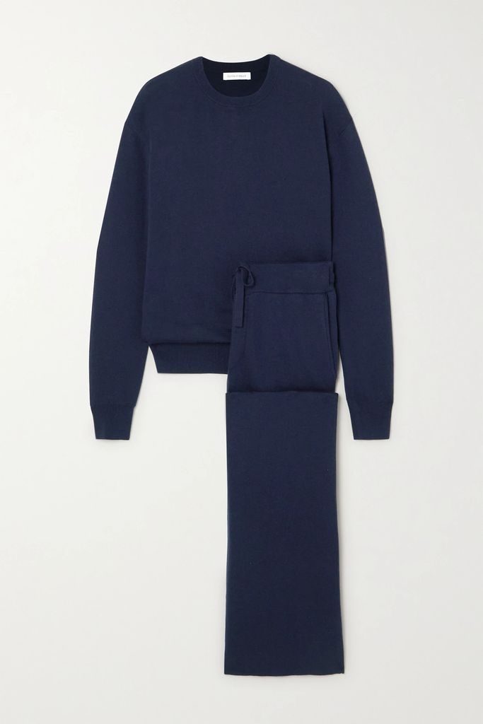 Carmel Cashmere And Silk-blend Sweatshirt And Track Pants Set - Navy