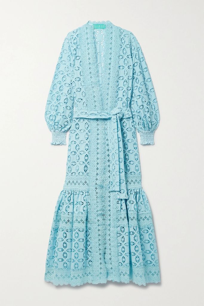 + Net Sustain Vistamar Guipure Lace-trimmed Broderie Anglaise Cotton Kimono - Blue