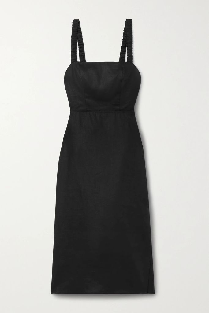 Dale Open-back Linen Midi Dress - Black