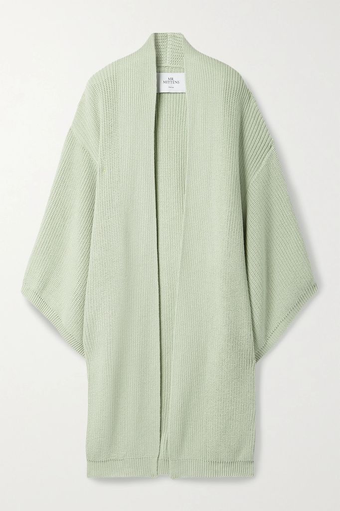 Oversized Ribbed Cotton Cardigan - Light green