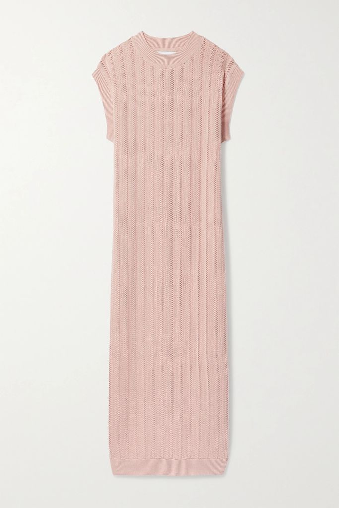 Pointelle-knit Cotton Midi Dress - Blush