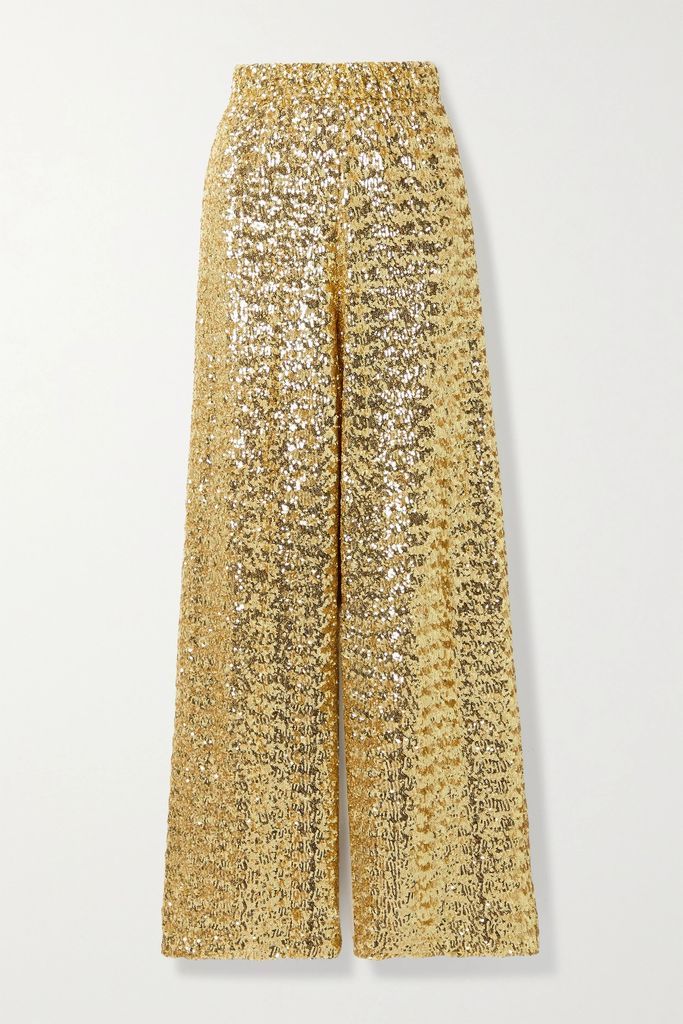 Sequined Tulle Wide-leg Pants - Gold
