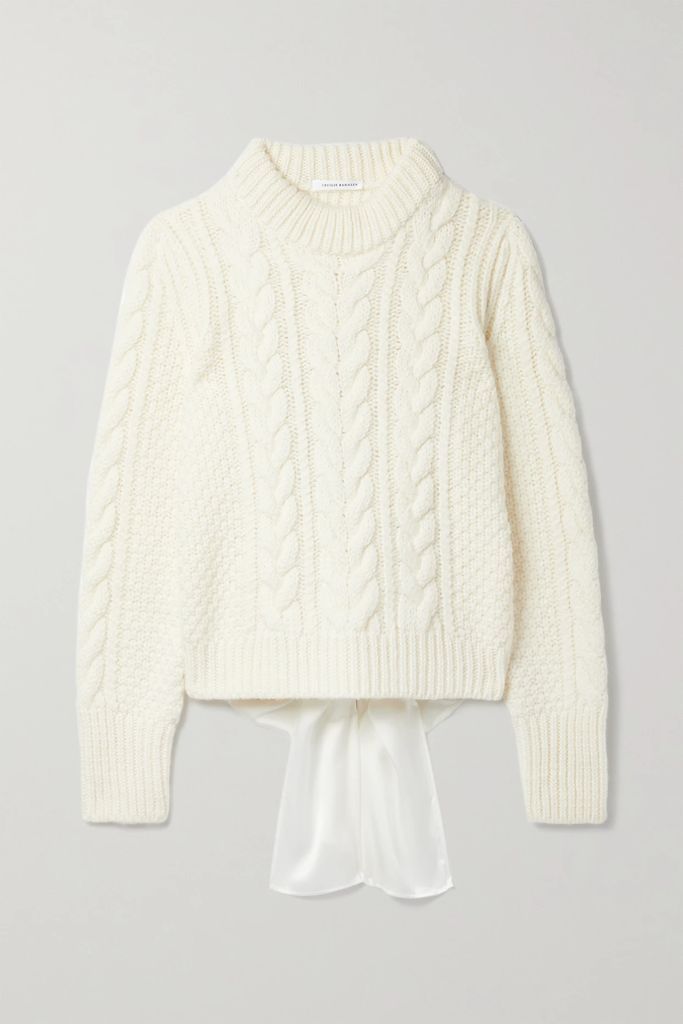 Geneva Silk-trimmed Cable-knit Wool And Alpaca-blend Sweater - Ecru