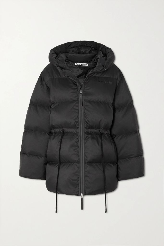 Hooded Quilted Shell Down Jacket - Black