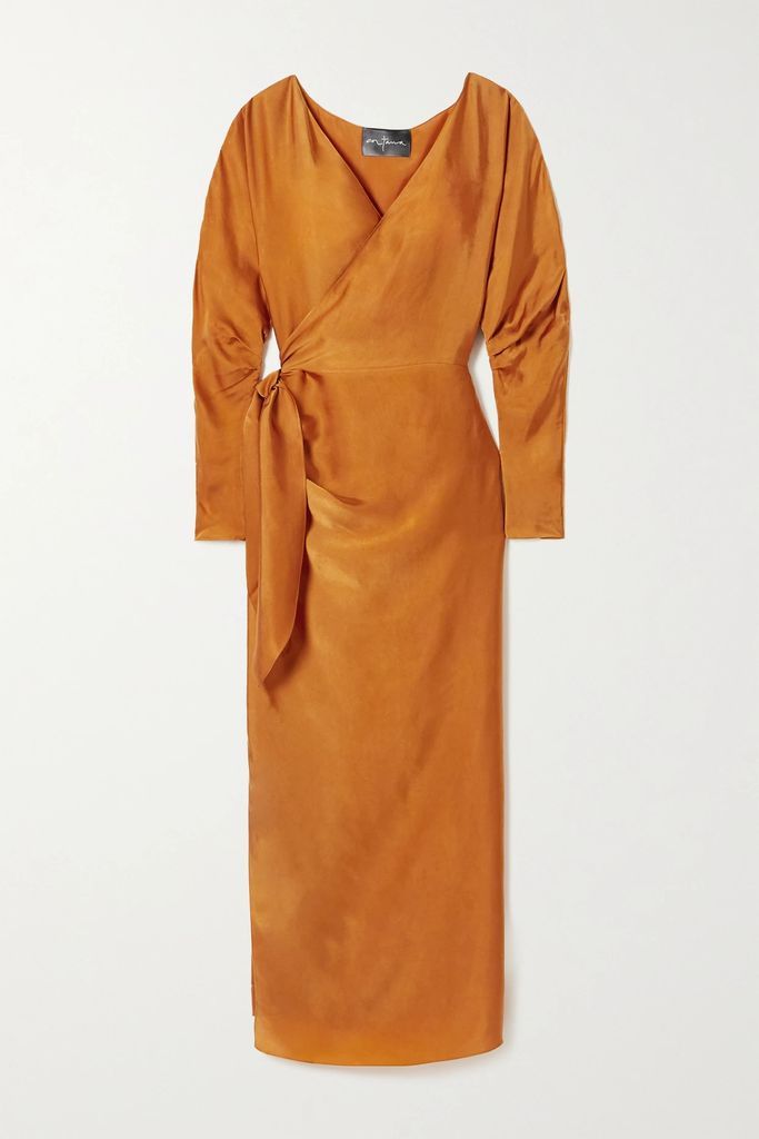 + Net Sustain Tucan Cupro-satin Wrap Dress - Orange