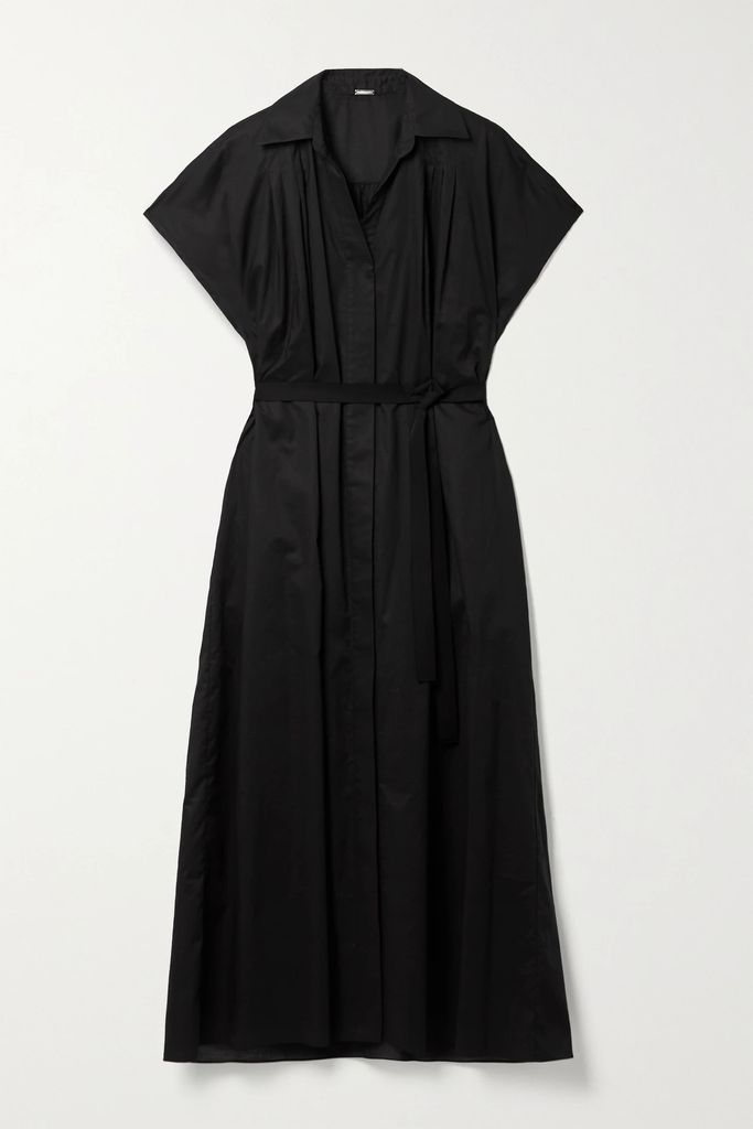 Belted Cotton-voile Shirt Dress - Black