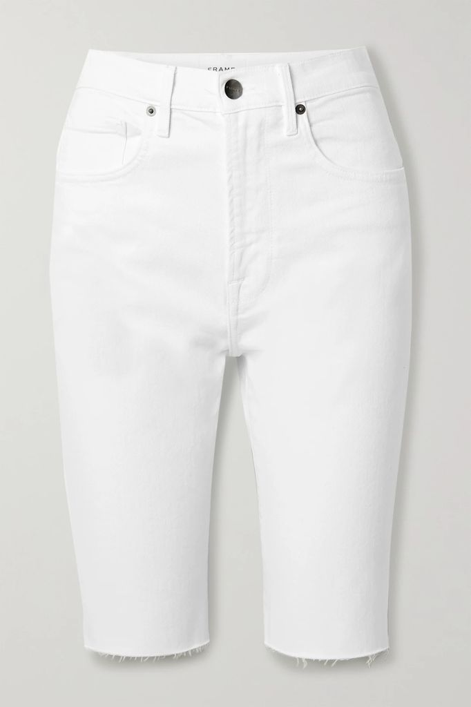 Le Vintage Bermuda Frayed Denim Shorts - White