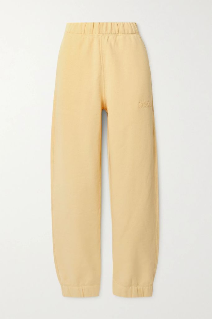 Software Embroidered Recycled Cotton-blend Jersey Track Pants - Pastel yellow