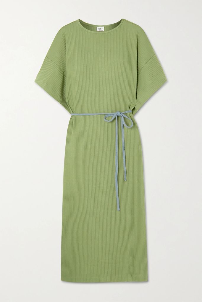 Clair Cutout Two-tone Ribbed Organic Cotton Wrap Midi Dress - Mint