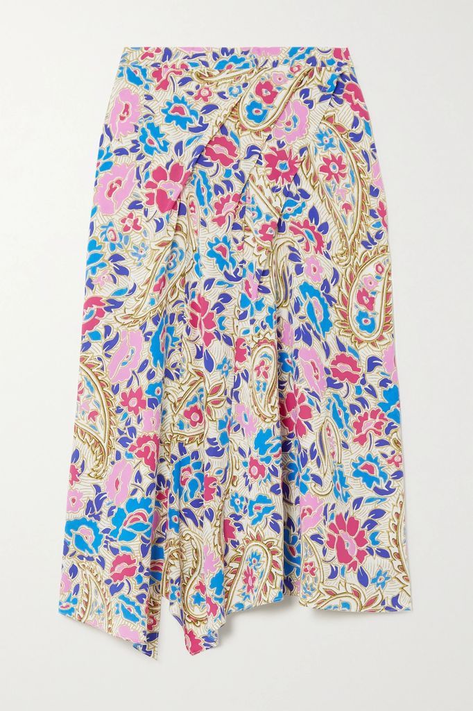 Cacia Pleated Printed Silk-blend Crepe De Chine Midi Skirt - Blue
