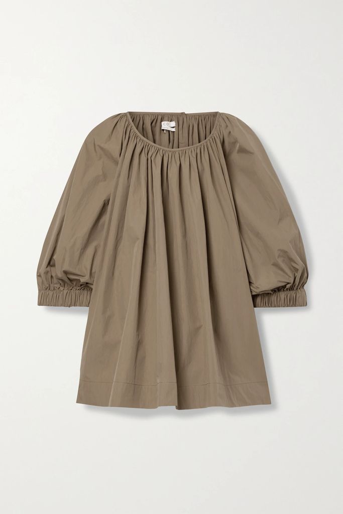 Gathered Cotton-blend Blouse - Taupe