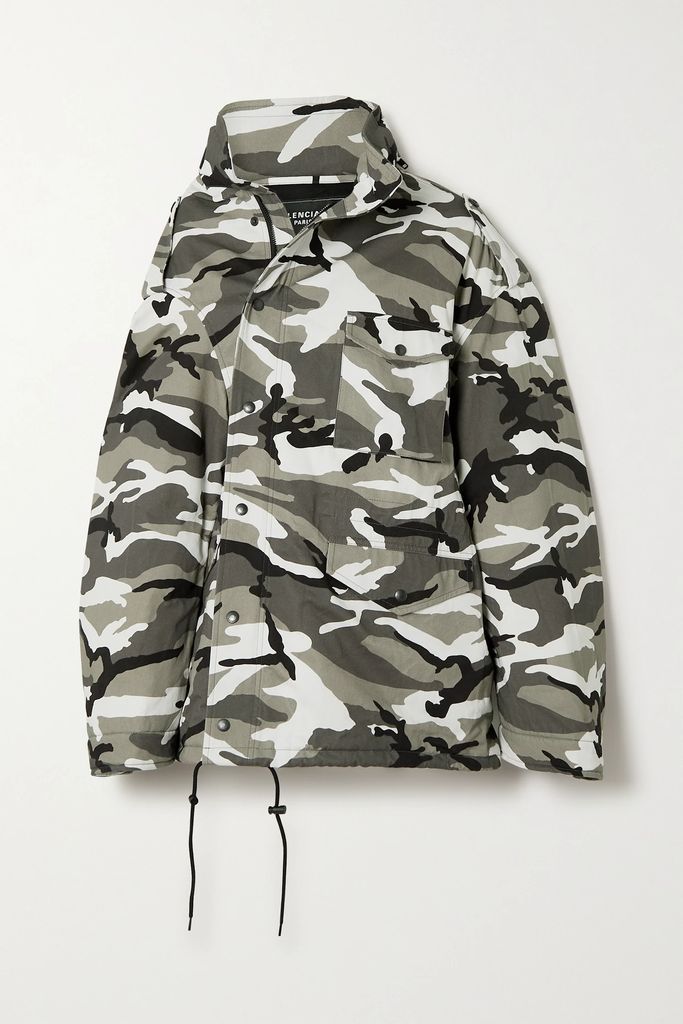Oversized Camouflage-print Cotton-twill Parka - Gray