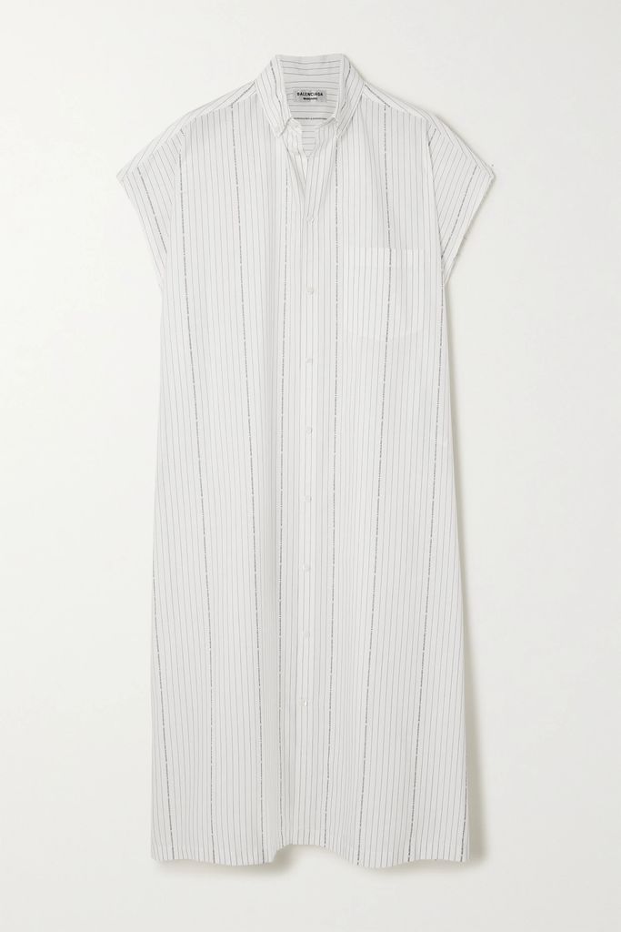 Frayed Printed Striped Cotton-poplin Shirt Dress - White