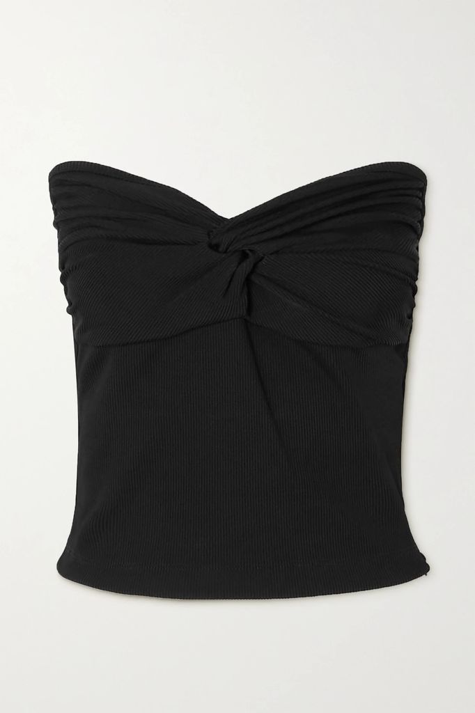 Strapless Twist-front Ribbed Stretch-jersey Top - Black