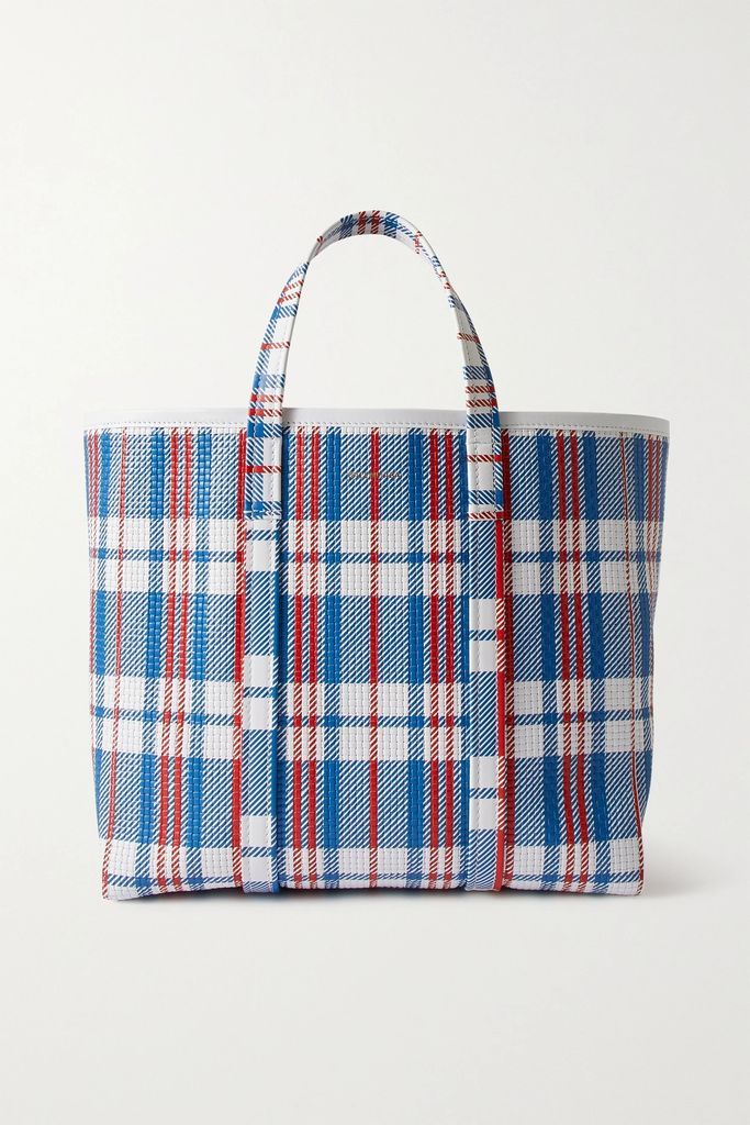 Barbes Medium Checked Woven Leather Tote - Blue