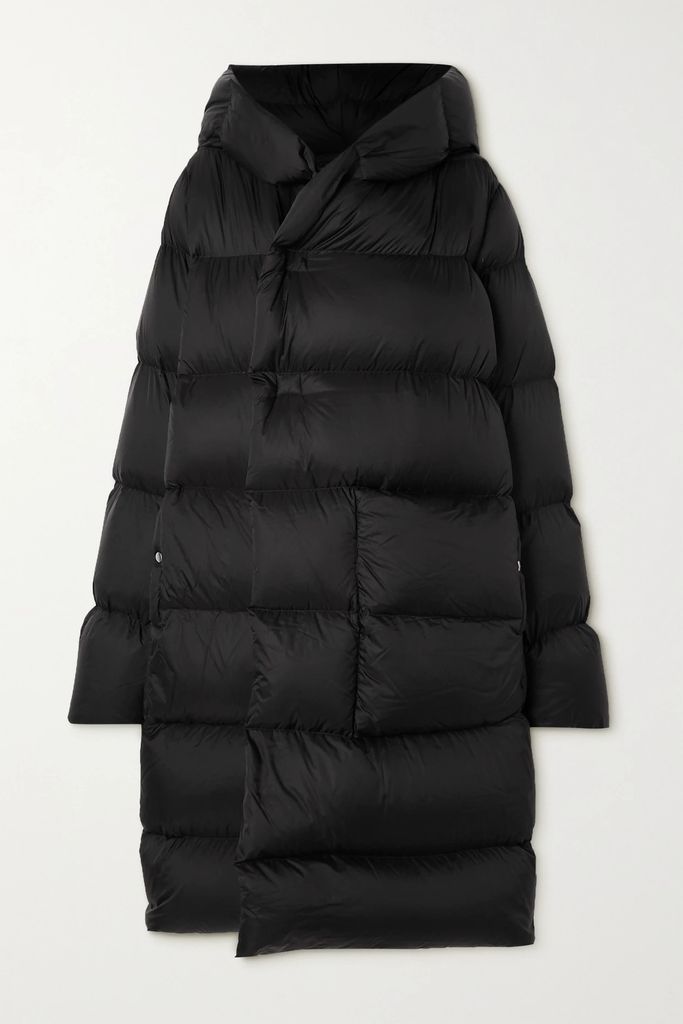 Hooded Quilted Shell Down Coat - Black