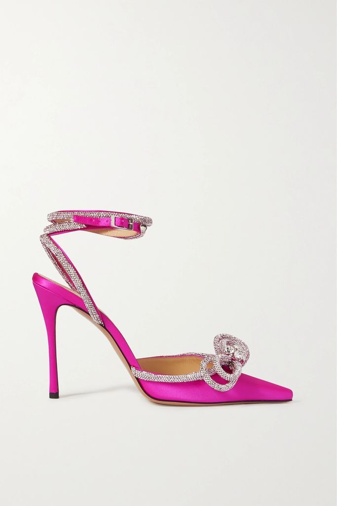 Double Bow Crystal-embellished Silk-satin Point-toe Pumps - Pink
