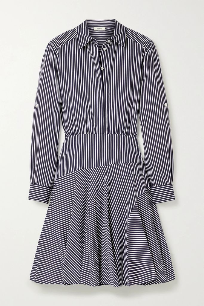 Striped Poplin Mini Shirt Dress - Navy