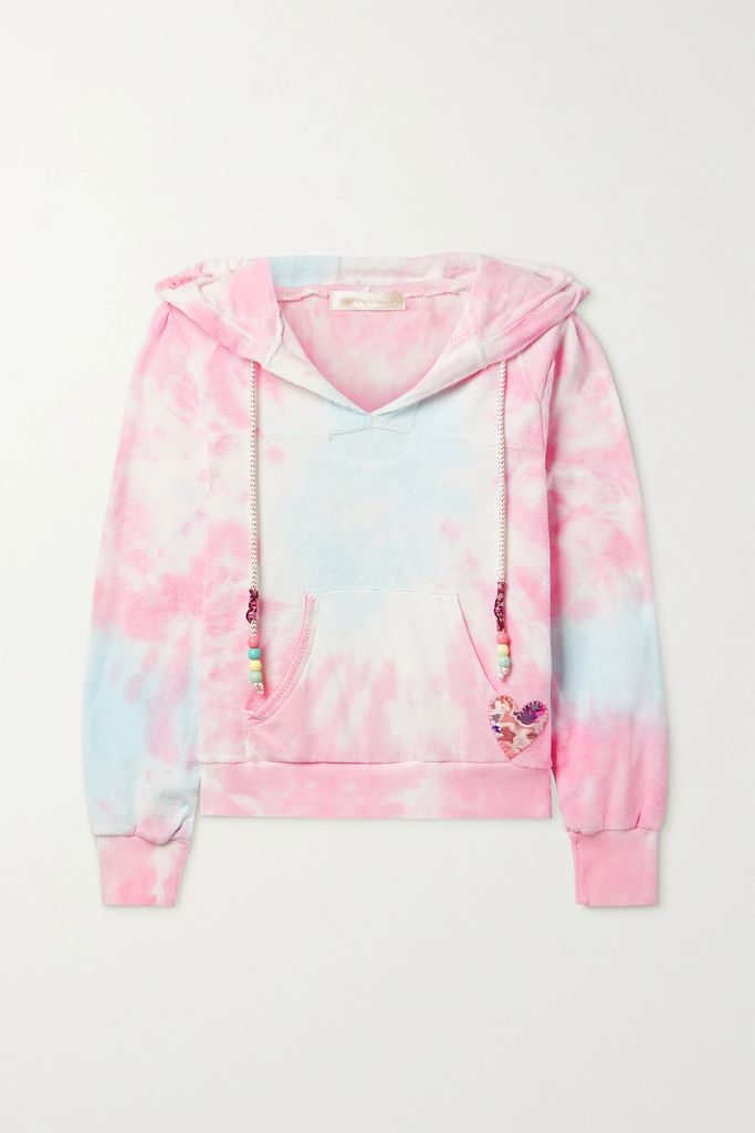 Kirby Bead-embellished Appliquéd Tie-dyed Cotton-terry Hoodie - Pink