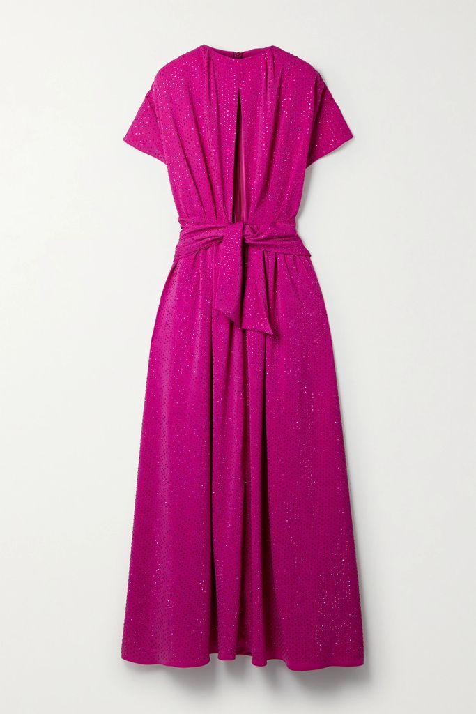 Cutout Tie-front Crystal-embellished Stretch-crepe Gown - Magenta