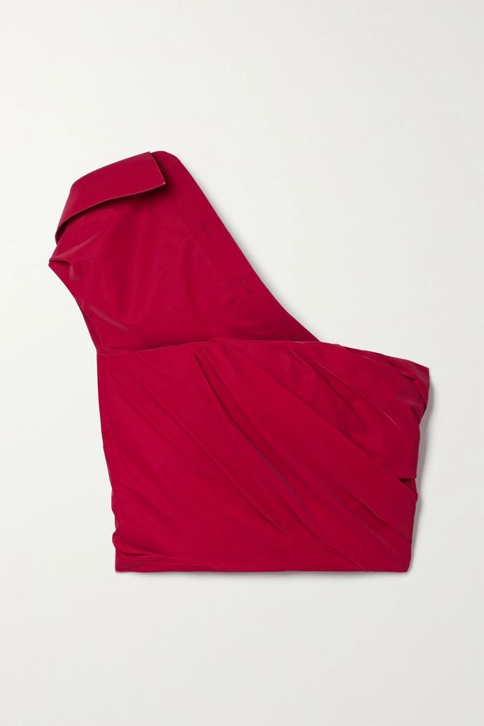 One-shoulder Draped Coated-poplin Top - Red