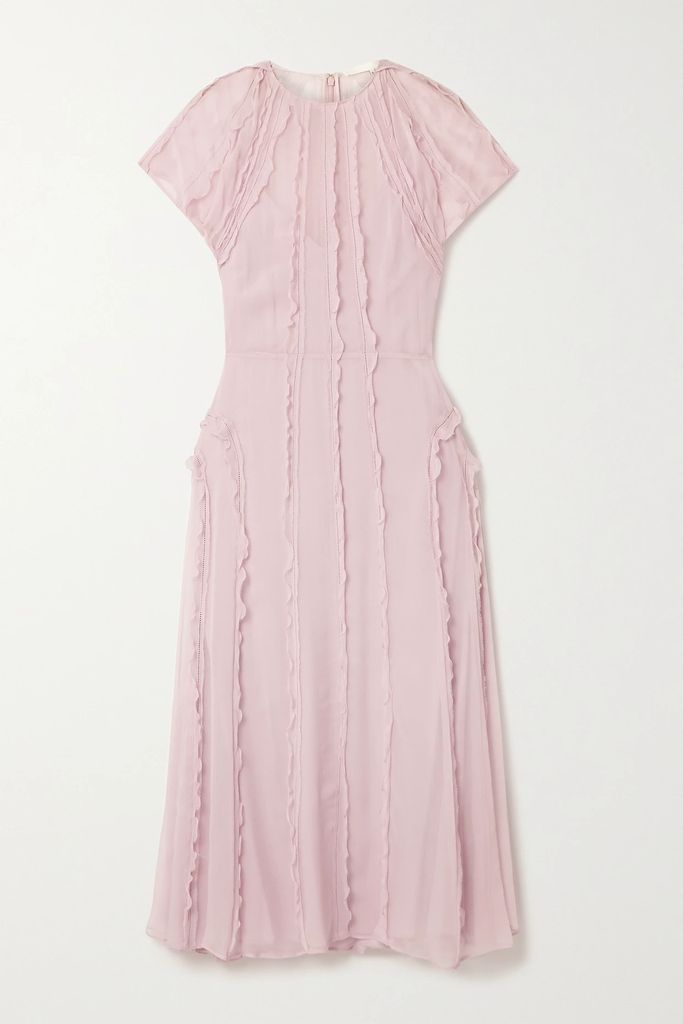 Ruffled Silk-crepon Midi Dress - Blush