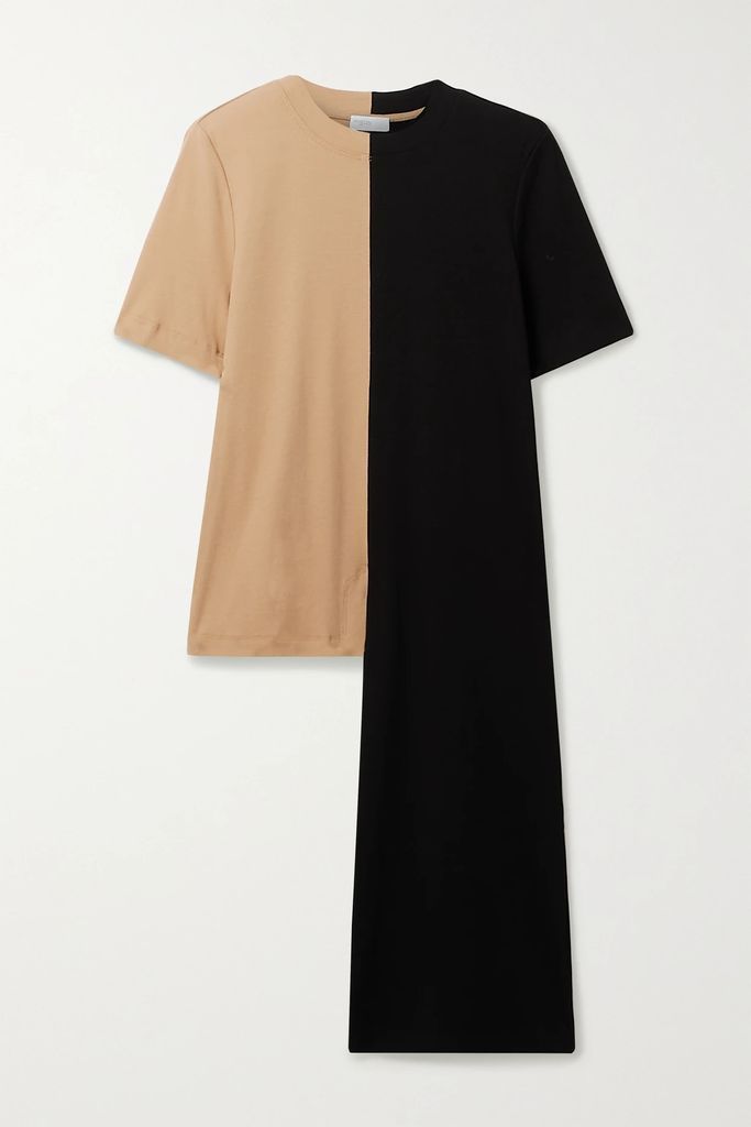 Asymmetric Two-tone Cotton-jersey T-shirt - Black