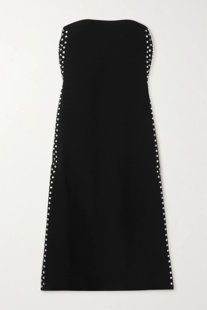 Strapless Embellished Cady Midi Dress - Black