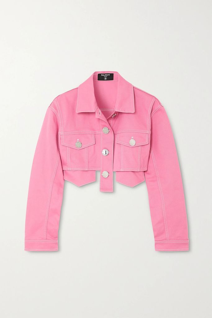 Cropped Denim Jacket - Pink