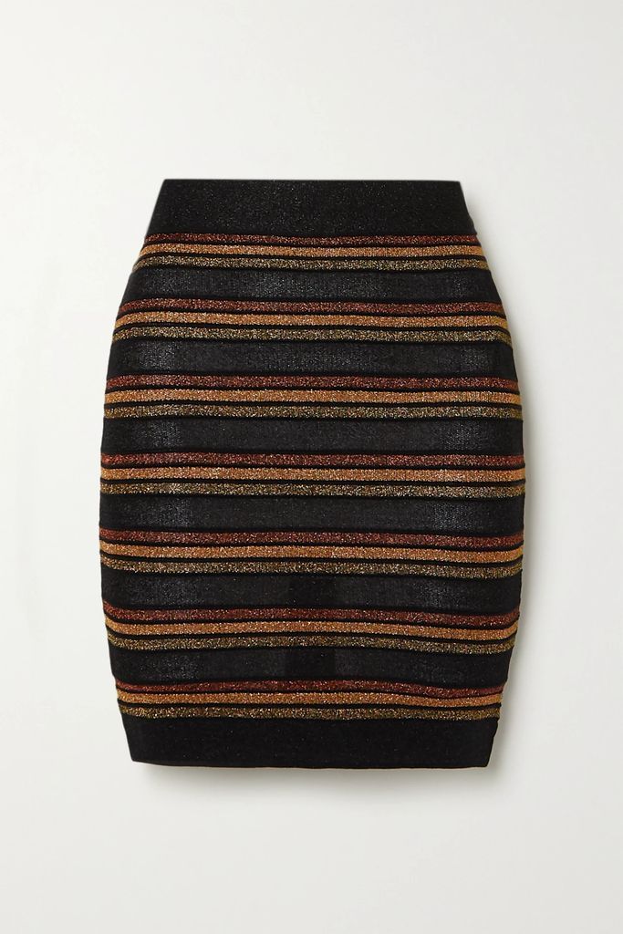 Striped Wool And Metallic Knitted Mini Skirt - Black