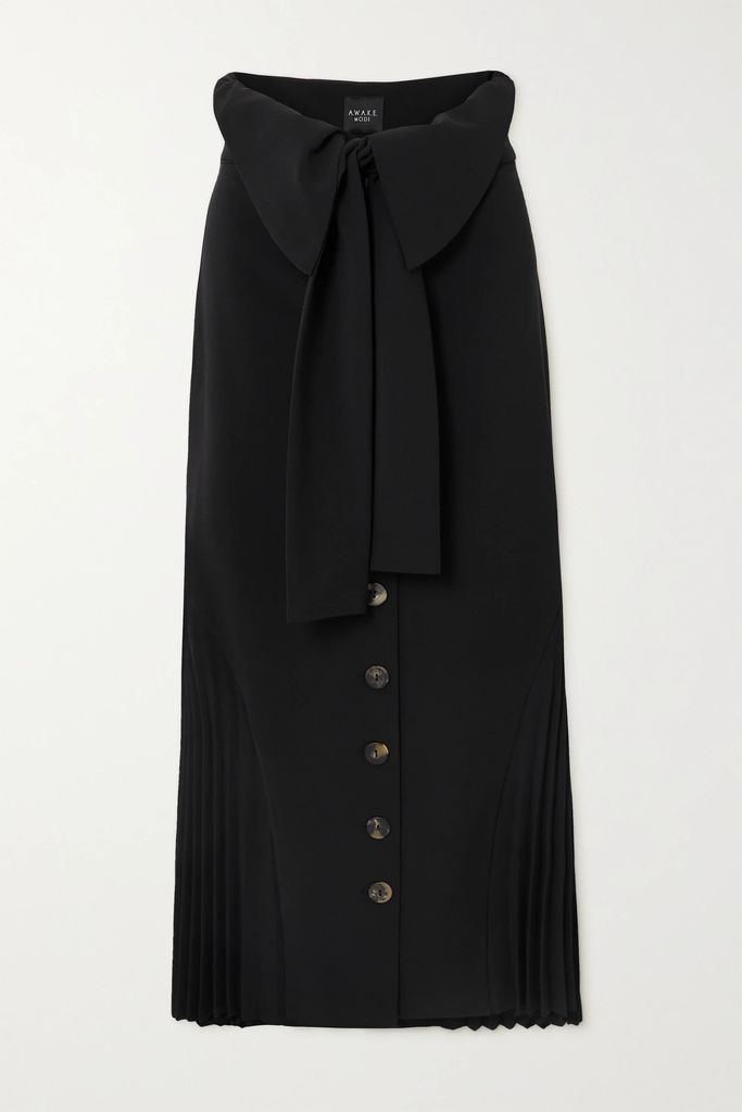 Draped Pleated Crepe Skirt - Black