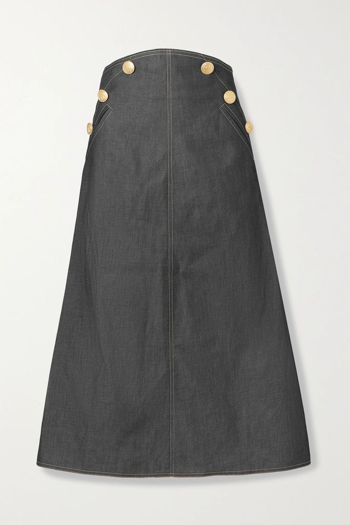 Ruth Embellished Denim Midi Skirt - Black