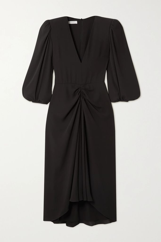 Asymmetric Gathered Crepe Dress - Black