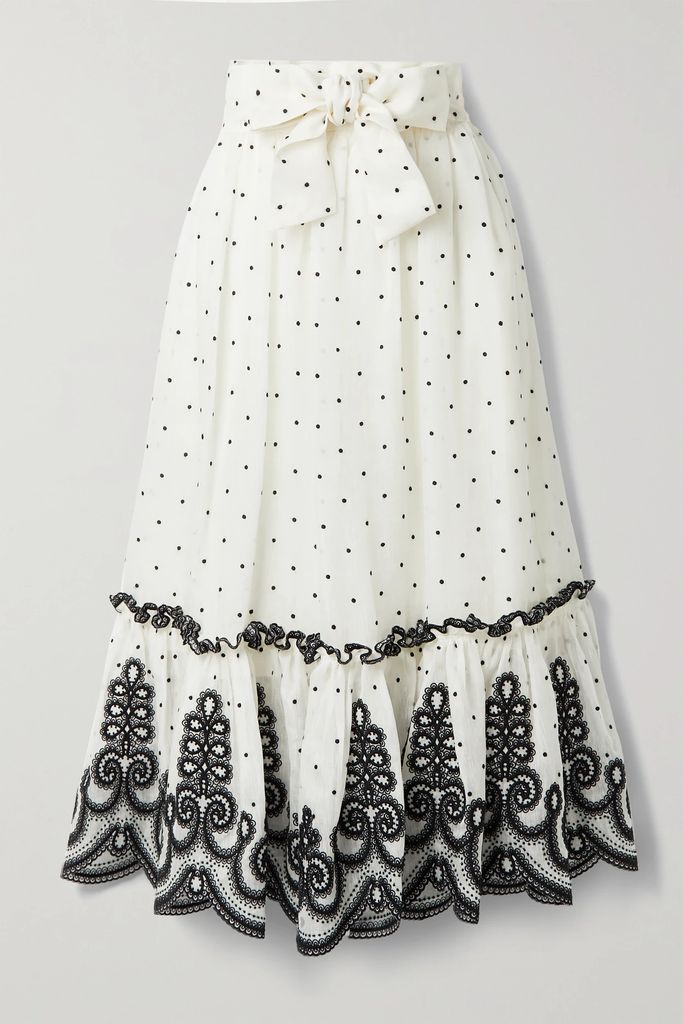 The Lovestruck Rope Embroidered Linen And Silk-blend Midi Skirt - White