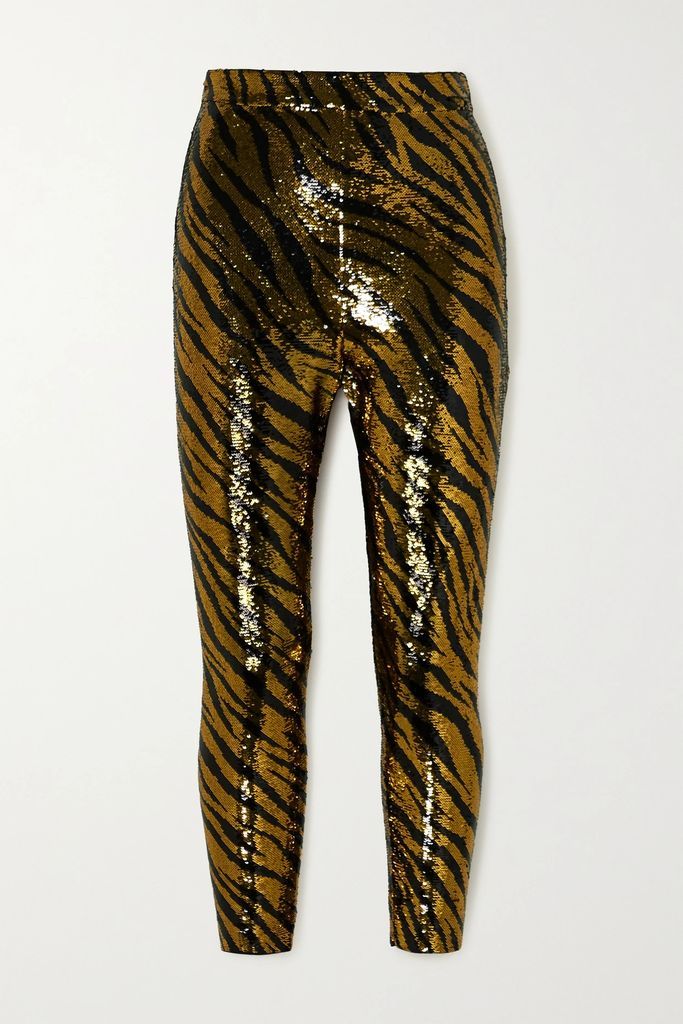 Sequined Stretch-jersey Leggings - Gold