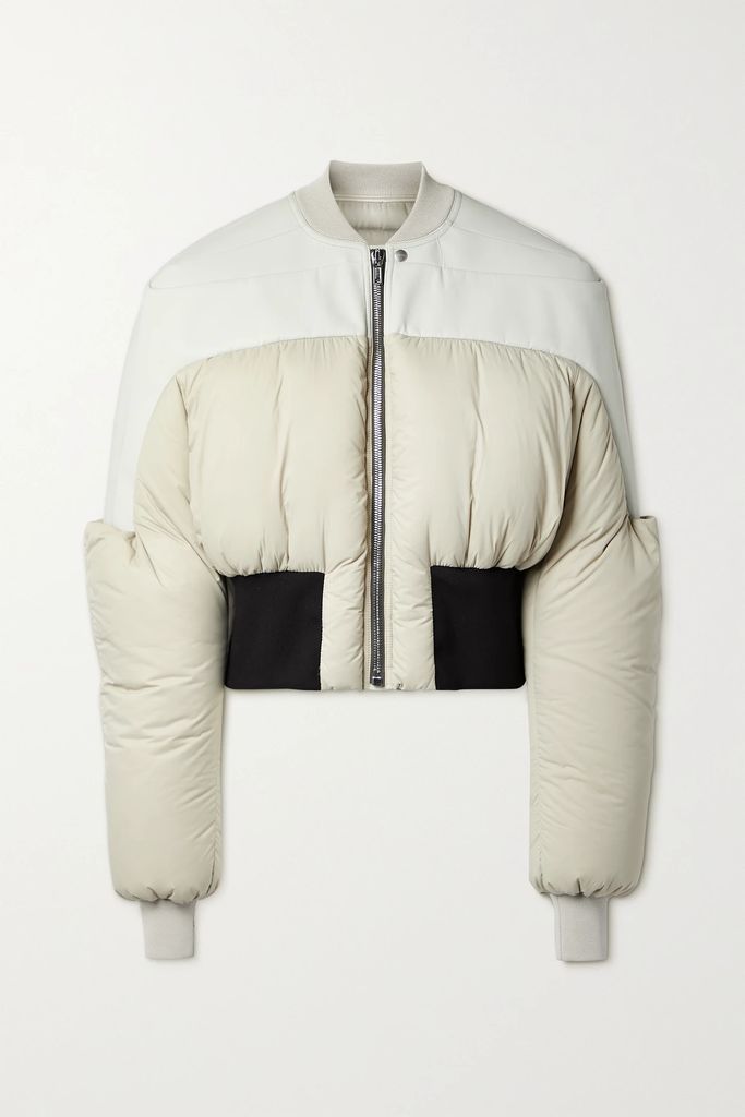 Twill And Shell Down Jacket - Beige