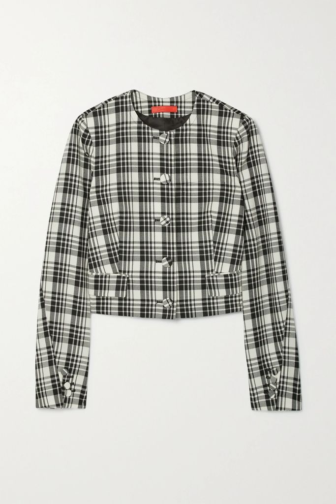 Cropped Checked Wool And Silk-blend Jacket - Black