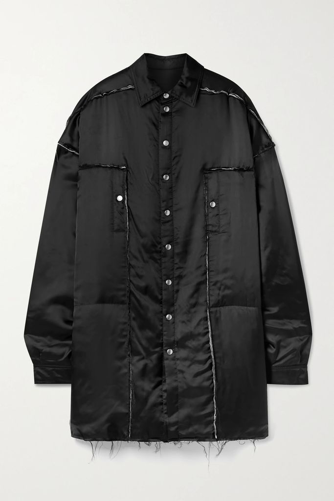 Tommy Oversized Distressed Padded Satin Jacket - Black