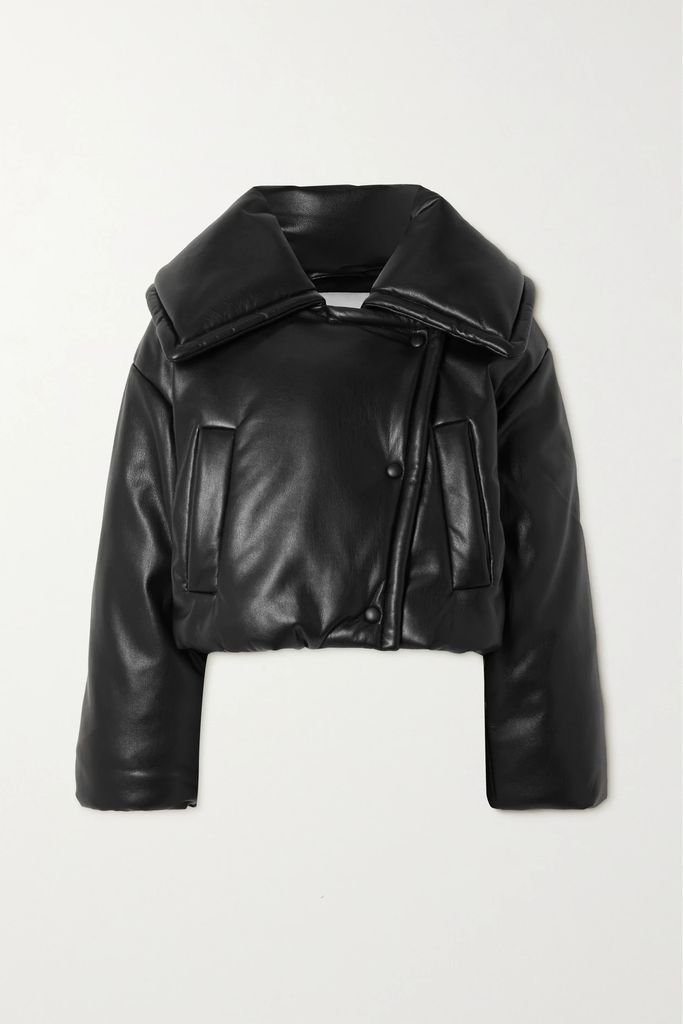 Jamie Padded Vegan Leather Jacket - Black