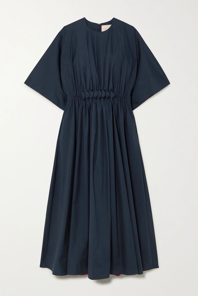 Manu Gathered Cotton-poplin Midi Dress - Blue
