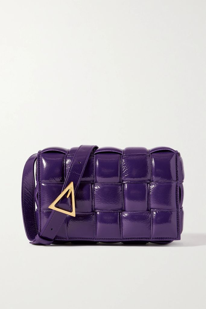 Cassette Padded Intrecciato Patent-leather Shoulder Bag - Purple
