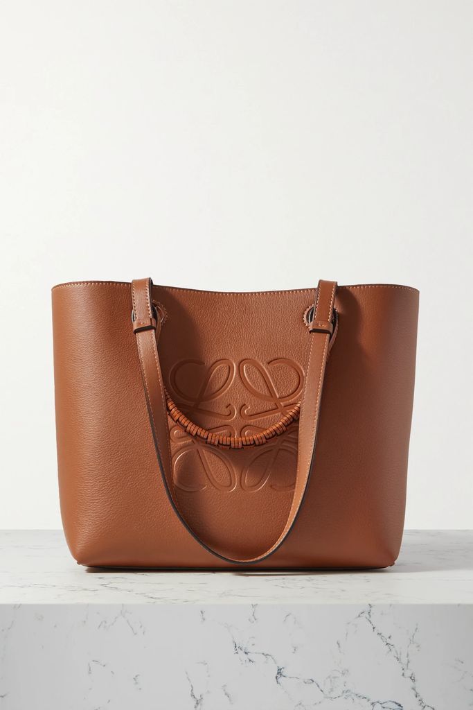 Anagram Small Debossed Textured-leather Tote - Tan