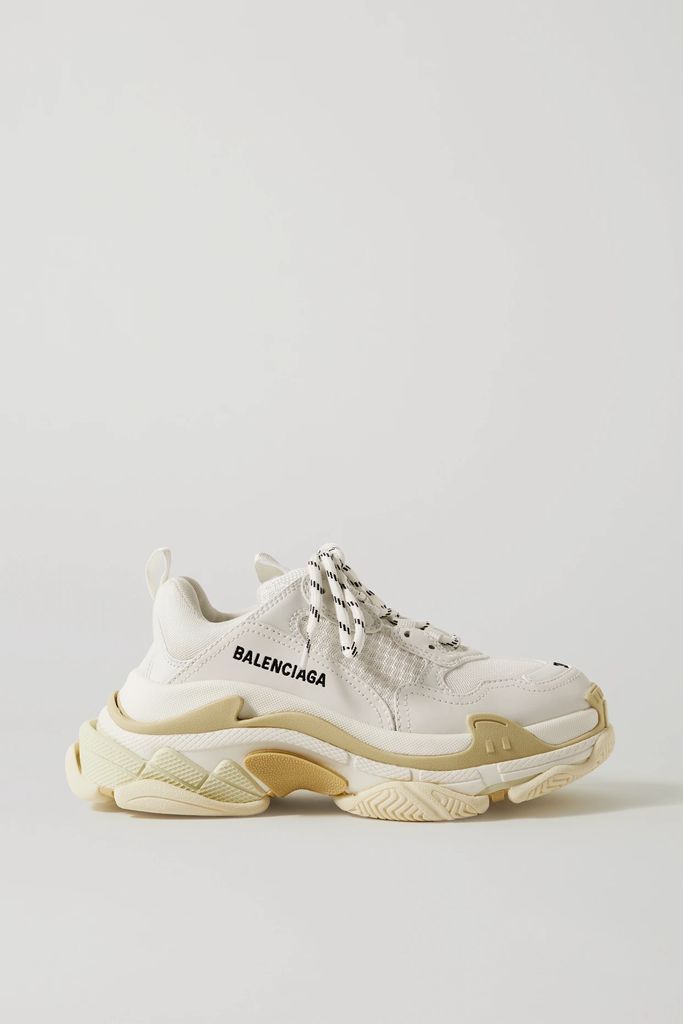 Triple S Logo-embroidered Leather, Nubuck And Mesh Sneakers - White