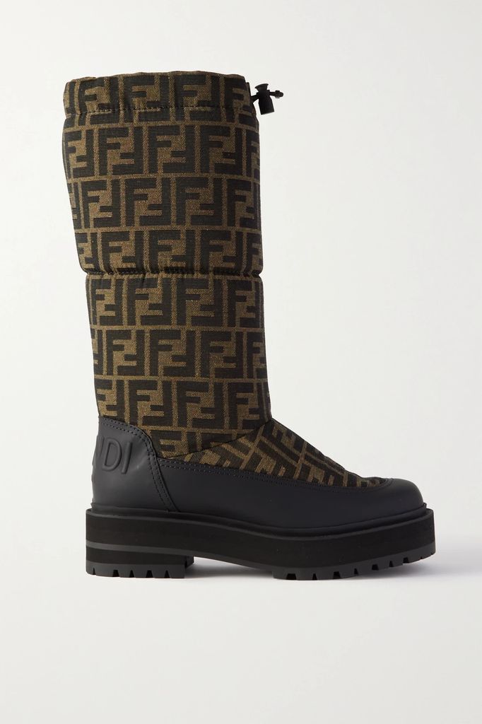 Leather-trimmed Padded Logo-jacquard Canvas Snow Boots - Brown