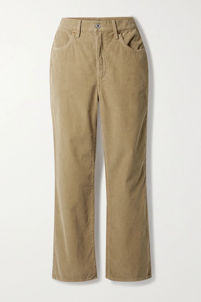 70s Cropped Cotton-corduroy Wide-leg Pants - Light brown