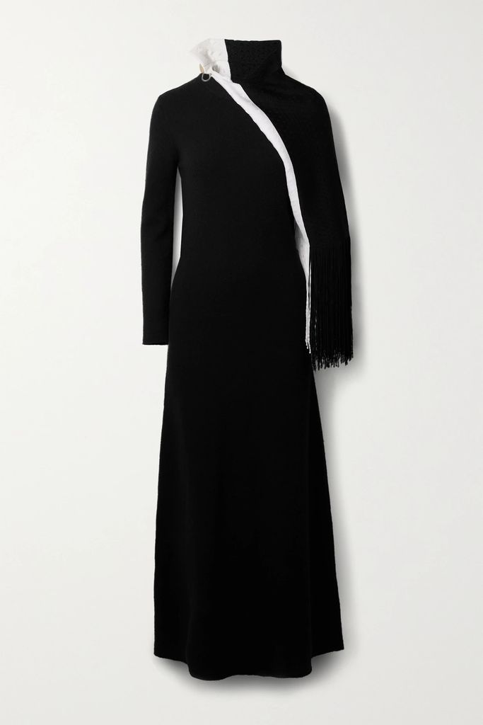 Fringed Silk-blend Bouclé-knit Maxi Dress - Black
