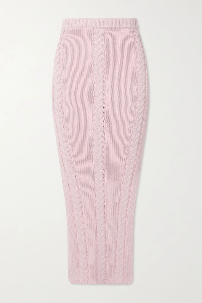 + Net Sustain Aurora Cable-knit Linen-blend Midi Skirt - Baby pink