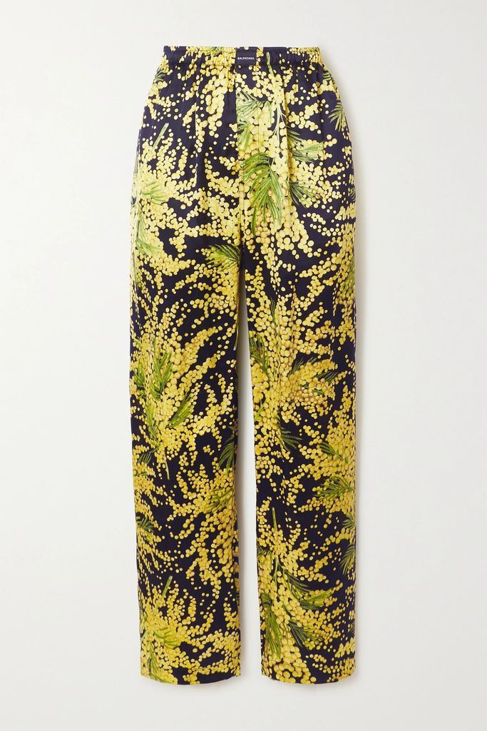 Floral-print Silk-jacquard Wide-leg Pants - Yellow